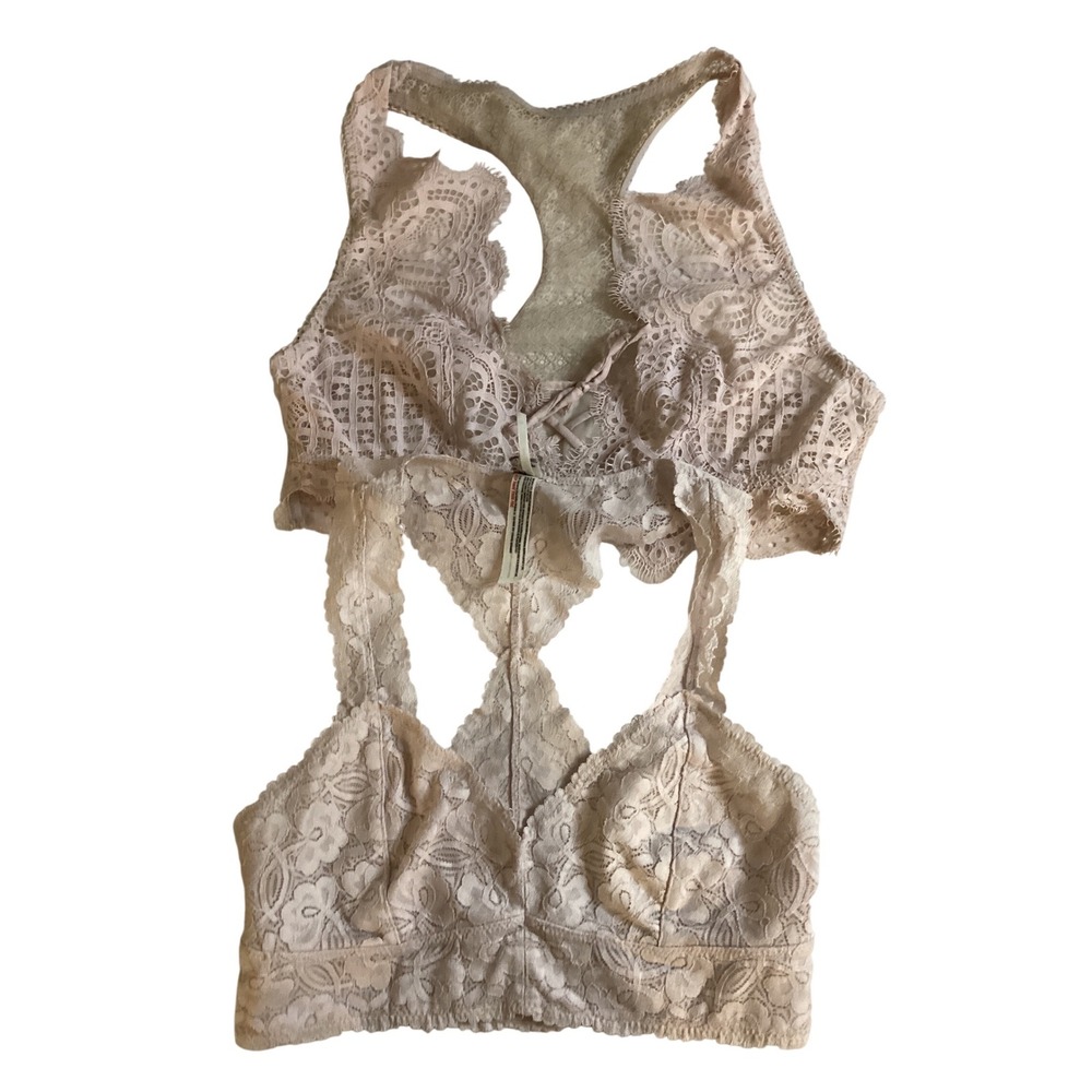 Victoria's Secret & Free People Lace Bralette Bundle‎ Pink Tan Racerback Small